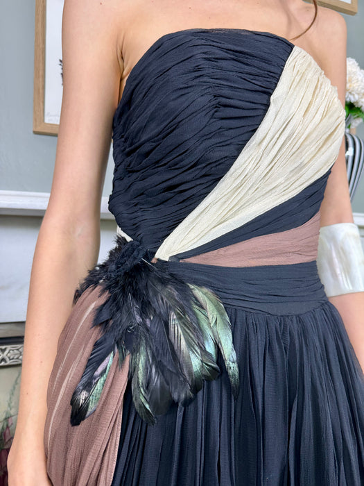 Sully, 40s chiffon draped bustier dress