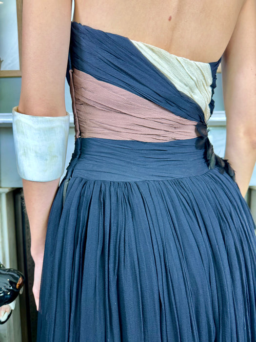 Sully, 40s chiffon draped bustier dress