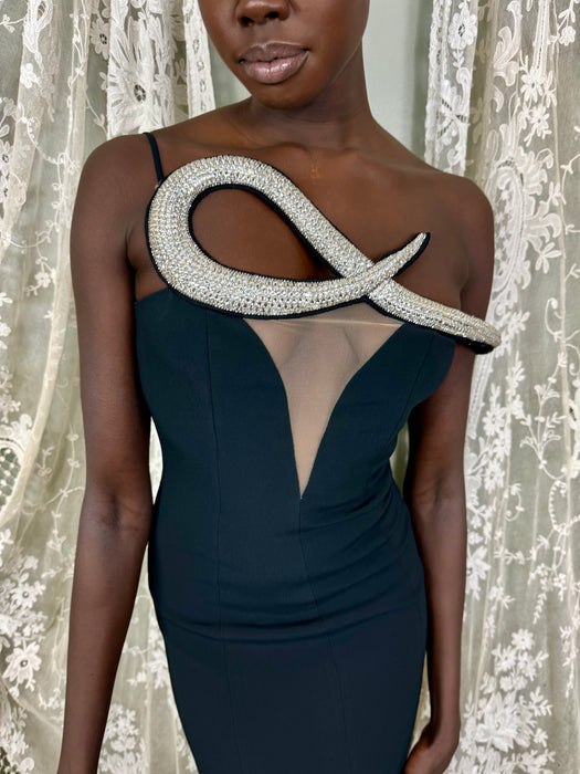 David Koma, black and rhinestone sculptural gown