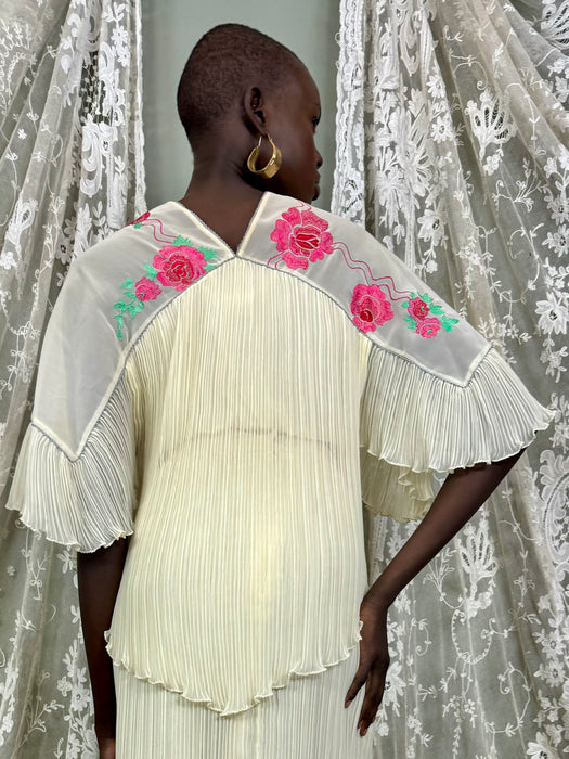 Janice Wainwright, 70s floral pleated blouse and skirt