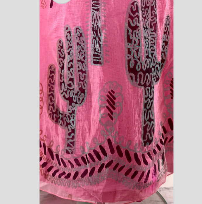 Zandra Rhodes, S/S 1976 Cactus and Cowboy collection chiffon print dress with sash