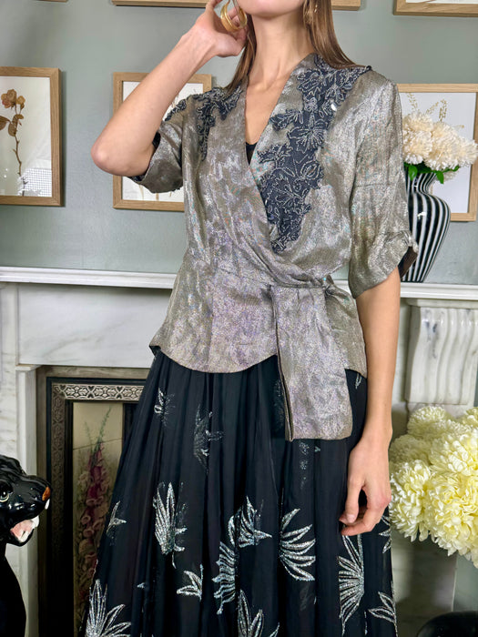 Magnus, 30s silver beaded lamé jacket