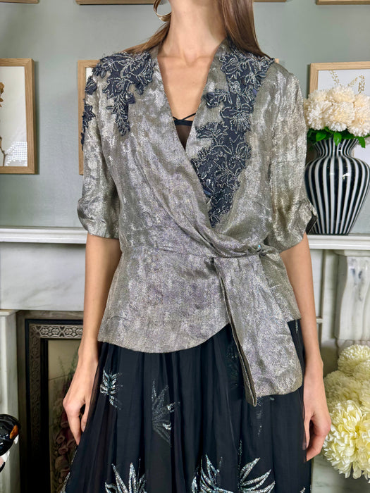 Magnus, 30s silver beaded lamé jacket