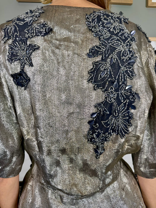Magnus, 30s silver beaded lamé jacket