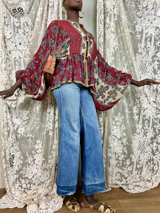 Comporta, 70s paisley front tie blouse