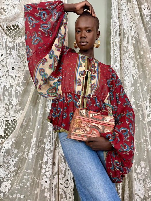 Comporta, 70s paisley front tie blouse