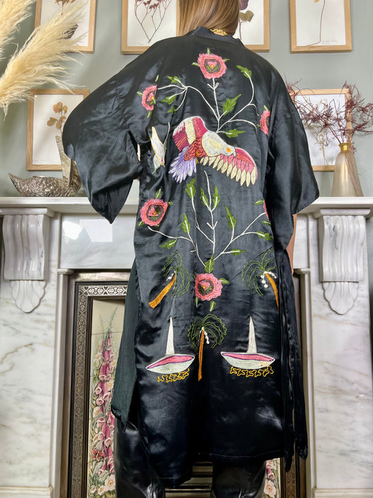 Luella, 40s black silk embroidered kimono