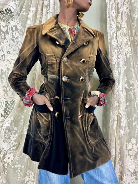 Jean Paul Gaultier, Y2K brown velvet double breasted coat