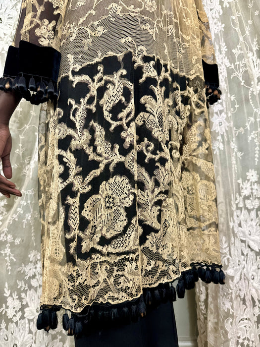 Portia, 30s cream and black fine lace coat