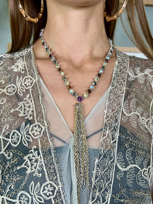 Sistine, reworked vintage diamanté necklace with chain tassel