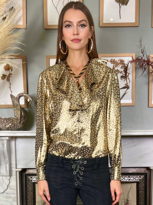 Valentino, metallic print frill blouse