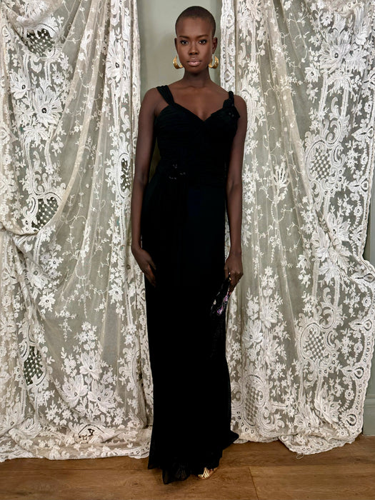 Julia, Y2K black pleated long dress