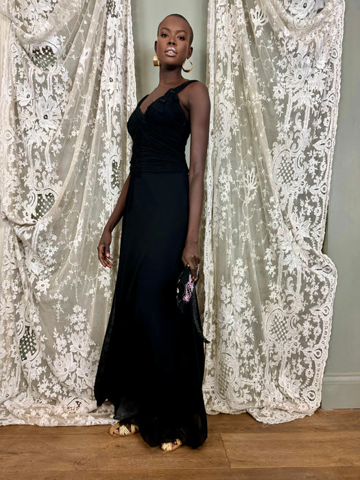 Julia, Y2K black pleated long dress
