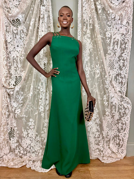 Jade, 80s green fitted gown One Vintage Jade, 80s green fitted gown One Vintage