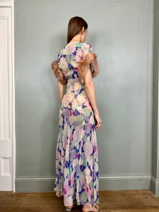 Marianne, 30s bias cut long floral dress and bolero