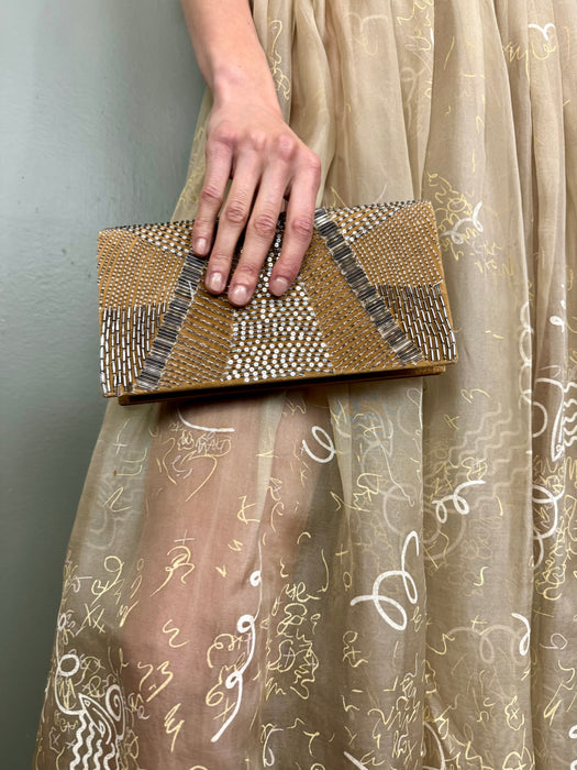 Ralph Lauren, suede beaded clutch bag