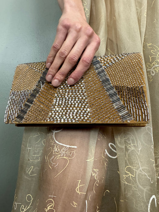Ralph Lauren, suede beaded clutch bag