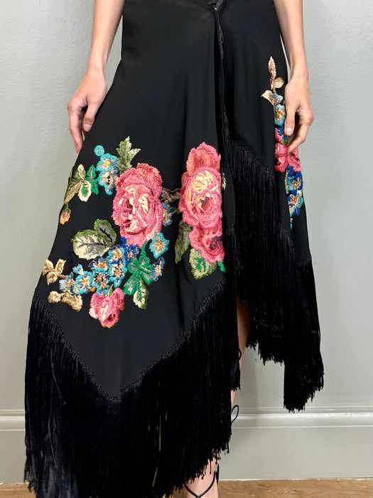 Stevie, 20s hand embroidered fringed skirt