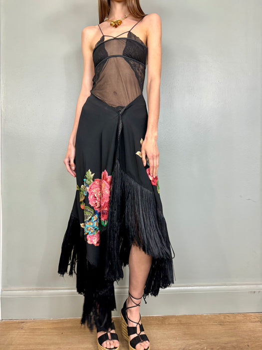 Stevie, 20s hand embroidered fringed skirt