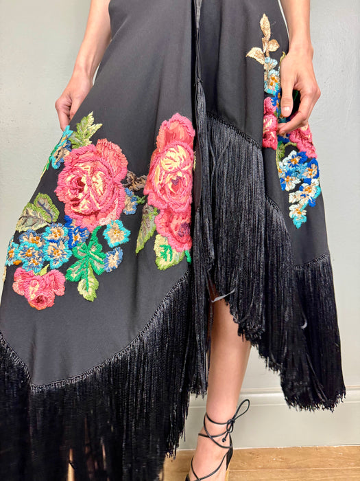 Stevie, 20s hand embroidered fringed skirt