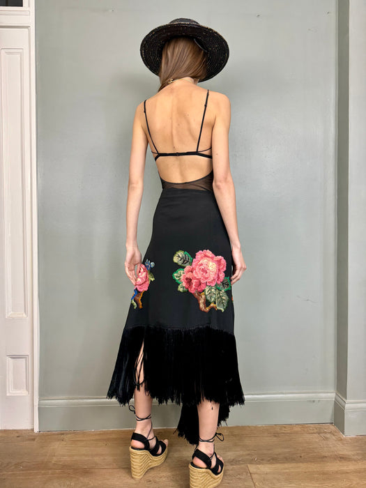Stevie, 20s hand embroidered fringed skirt