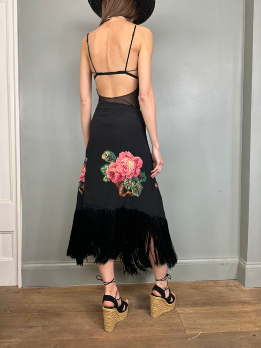 Stevie, 20s hand embroidered fringed skirt