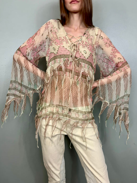 Tilly, lace-up print blouse