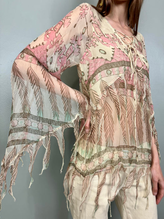 Tilly, lace-up print blouse