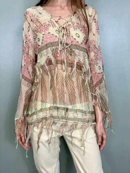 Tilly, lace-up print blouse