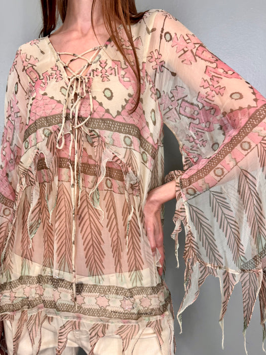 Tilly, lace-up print blouse