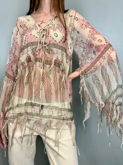 Tilly, lace-up print blouse