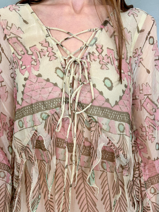 Tilly, lace-up print blouse