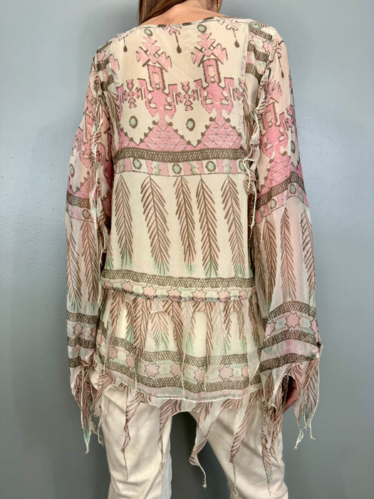 Tilly, lace-up print blouse