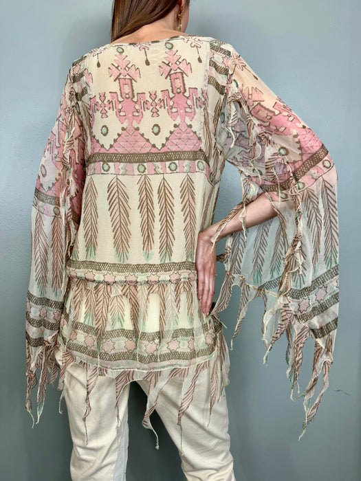 Tilly, lace-up print blouse