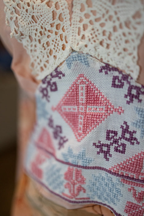Birdie, reworked patchwork blouse with angel sleeves