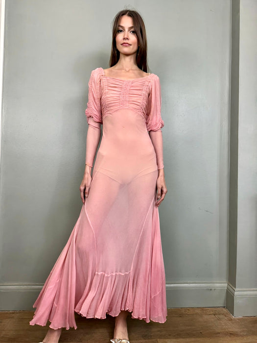 Cherry, 30s bias cut pink chiffon dress