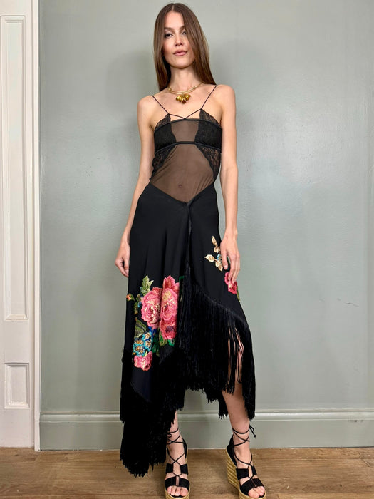 Stevie, 20s hand embroidered fringed skirt