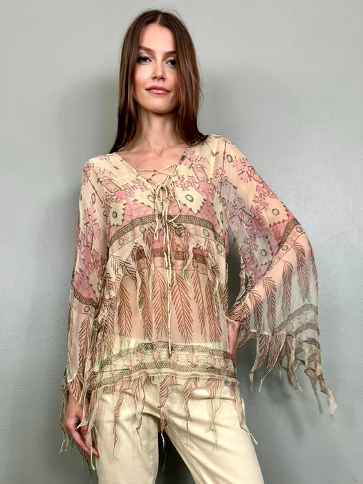 Tilly, lace-up print blouse