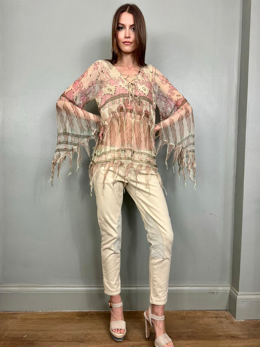 Tilly, lace-up print blouse