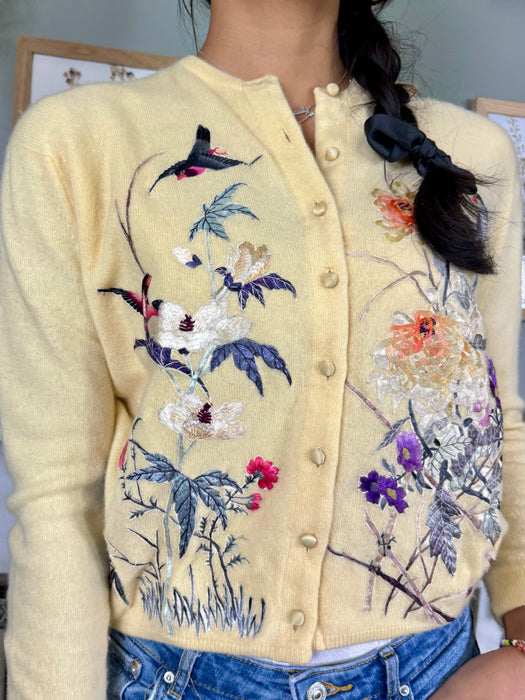 Cara, 50s cashmere embroidered cardigan