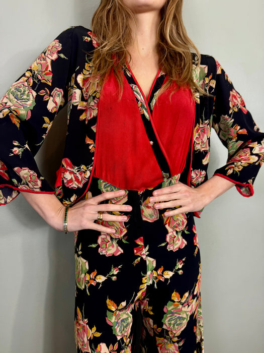 Clyde, 30s sik floral jumpsuit and jacket