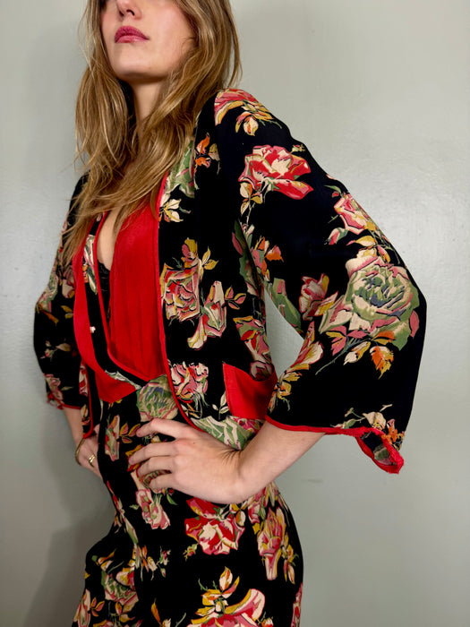 Clyde, 30s sik floral jumpsuit and jacket