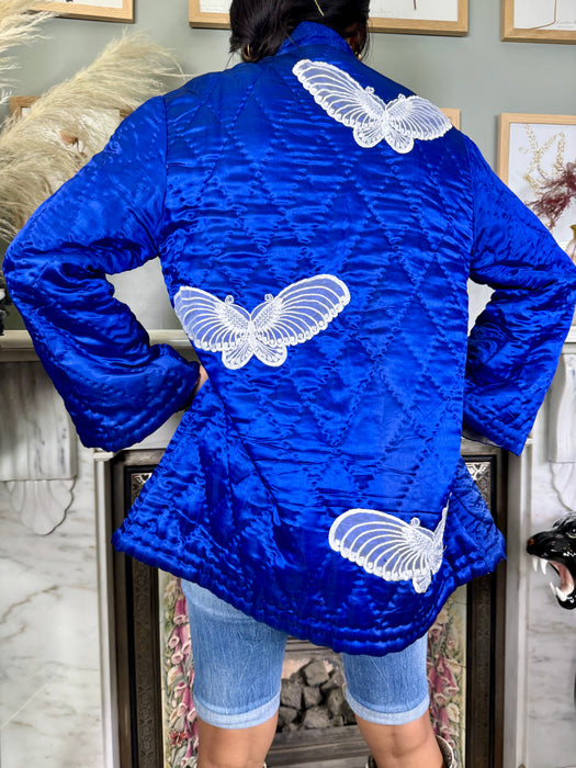 Helly, cobalt blue quilted silk floral jacket