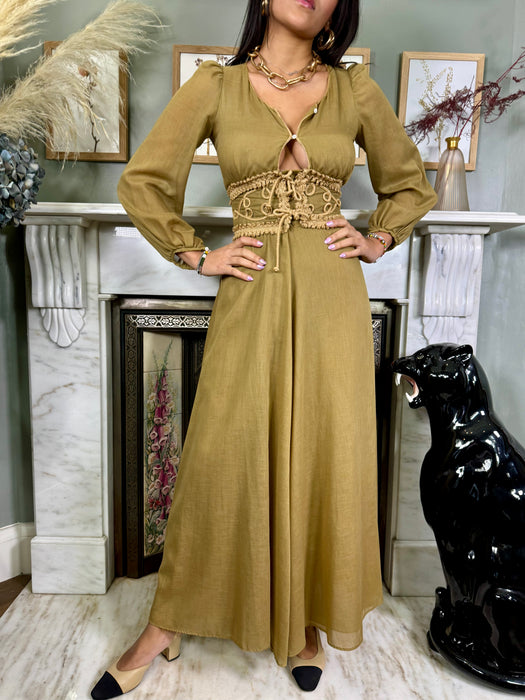 Rhonda, 70s camel cotton dress