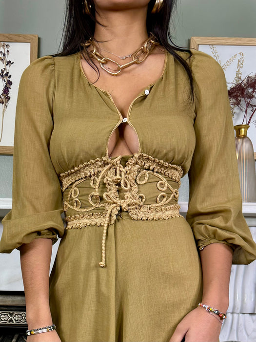 Rhonda, 70s camel cotton dress