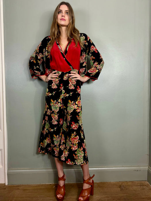 Clyde, 30s sik floral jumpsuit and jacket