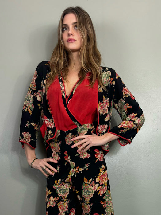 Clyde, 30s sik floral jumpsuit and jacket