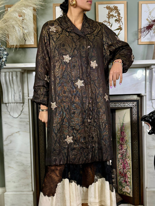 Cleo, 30s floral lamé coat with beaded stars