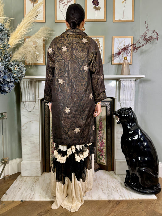 Cleo, 30s floral lamé coat with beaded stars