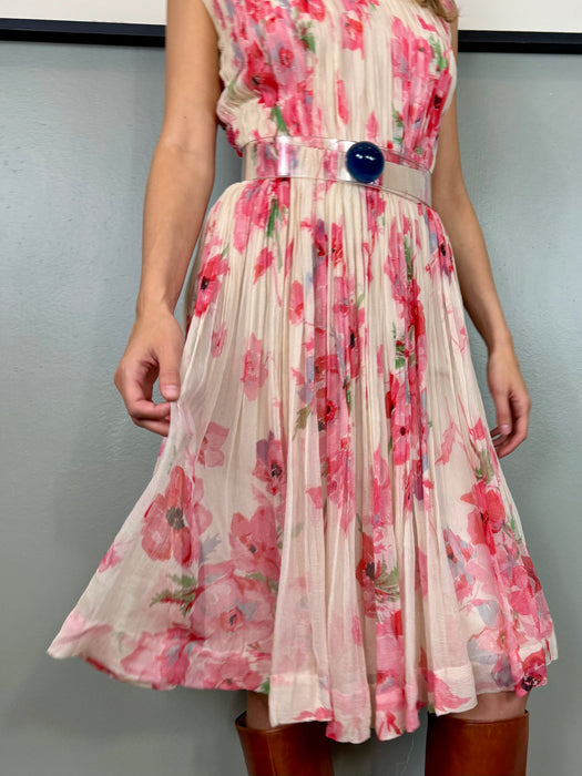 Oura, 40s chiffon pleated floral dress